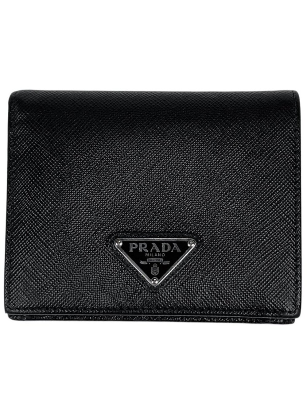 Prada Saffiano Triangle Wallet Bifold Leather Nero